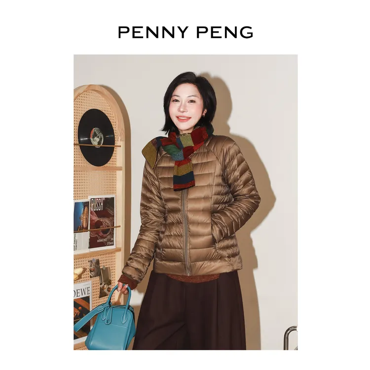 PENNYPENG烛光微火 秋冬新款排骨羽绒90绒保暖轻薄鹅绒服立领外套