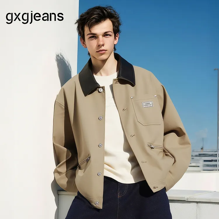 gxg.jeans男装卡其工装撞色翻领夹克外套男25年秋新品J25D213055