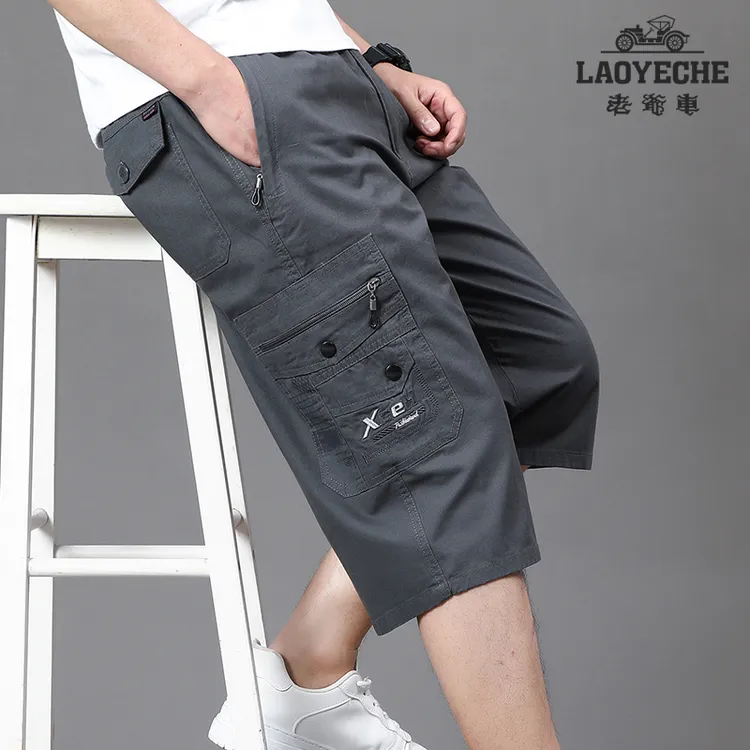 老爷车夏季薄款纯棉男士七分裤休闲多口袋工装裤宽松直筒工装裤男