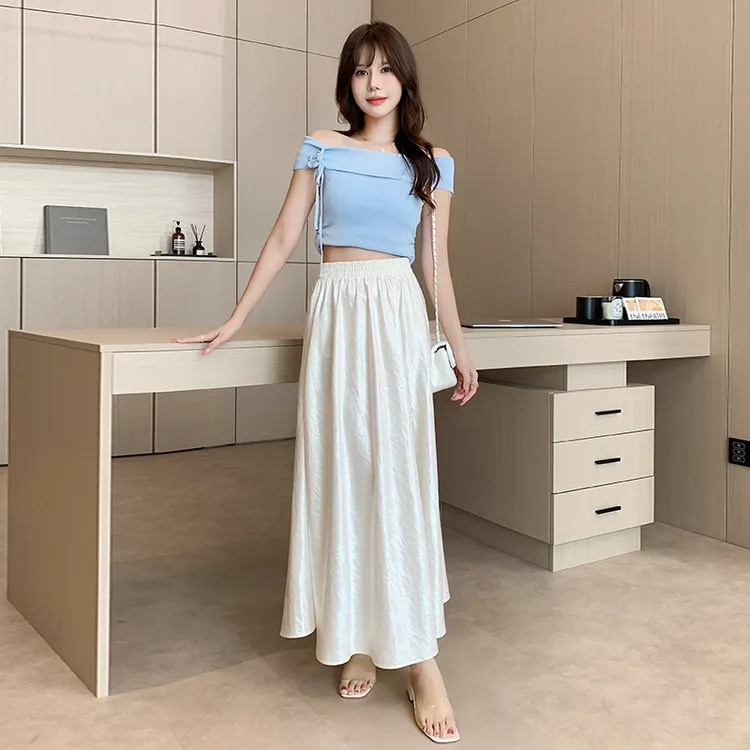 【三个裙长-抗皱面料】垂感丝光半身裙女夏季中长款显瘦大摆A字伞裙