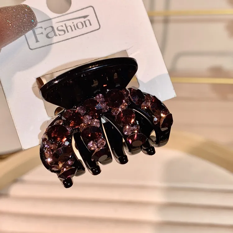 4.5公分抓夹 轻奢粉紫色镶钻发夹女网红百搭半扎夹子新款时尚头饰