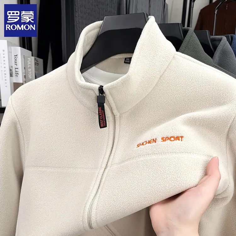 罗蒙秋冬季加绒加厚韩国绒休闲冲锋衣男士户外摇粒绒内搭外套上衣