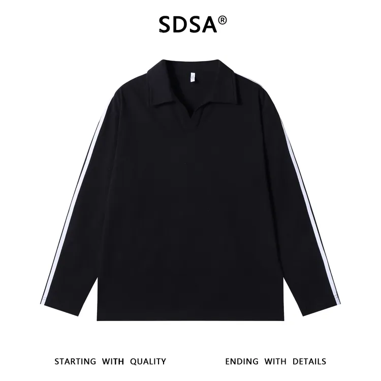 SDSA男士秋冬新款痞帅男装休闲撞色小V翻领长袖T恤百搭时尚宽松