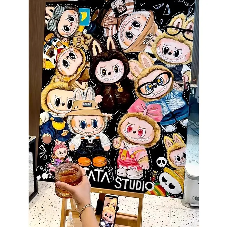 labubu拉布布diy数字油画泡泡玛特填色涂色卡通儿童成人解闷手工