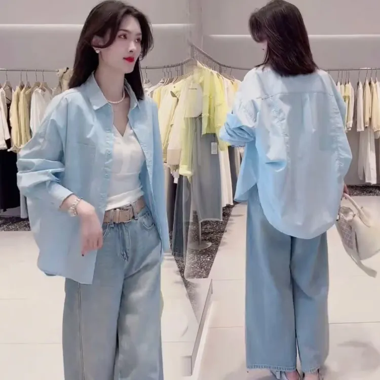 韩版时尚宽松纯色衬衫短外套女薄款防嗮气质夏季新款洋气长袖上衣