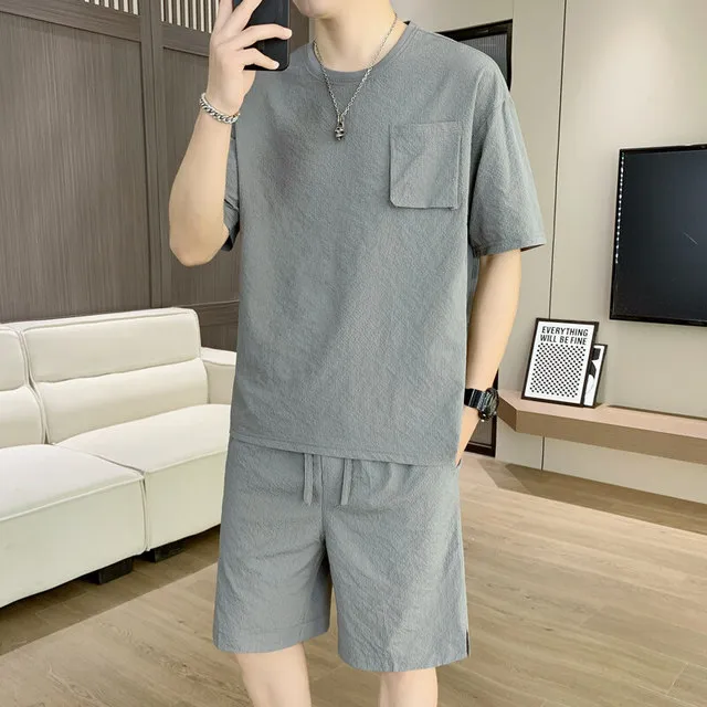 男装套装潮牌ins运动男生一整套夏季夏装休闲男士短袖短裤两件套