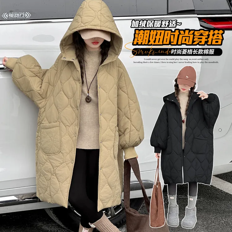 冬季女童加厚中长款过膝棉服秋冬新款潮流女孩中大童保暖棉袄大衣