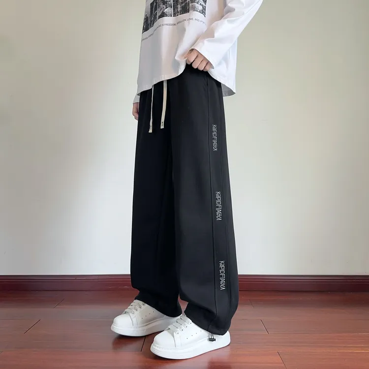 秋冬休闲卫裤运动裤子男女垂感阔腿裤潮牌设计感宽松直筒运动卫裤