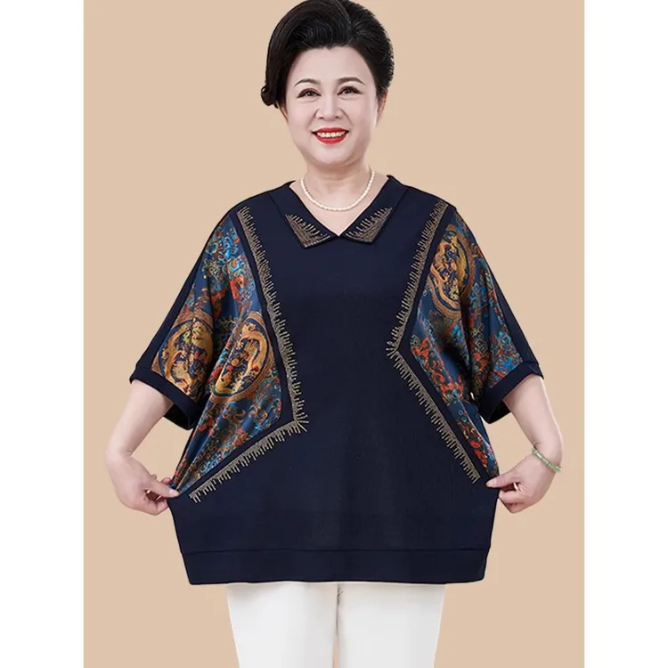 200斤加肥大码胖妈妈夏装2025新款T恤短袖中老年女装夏季高贵上衣