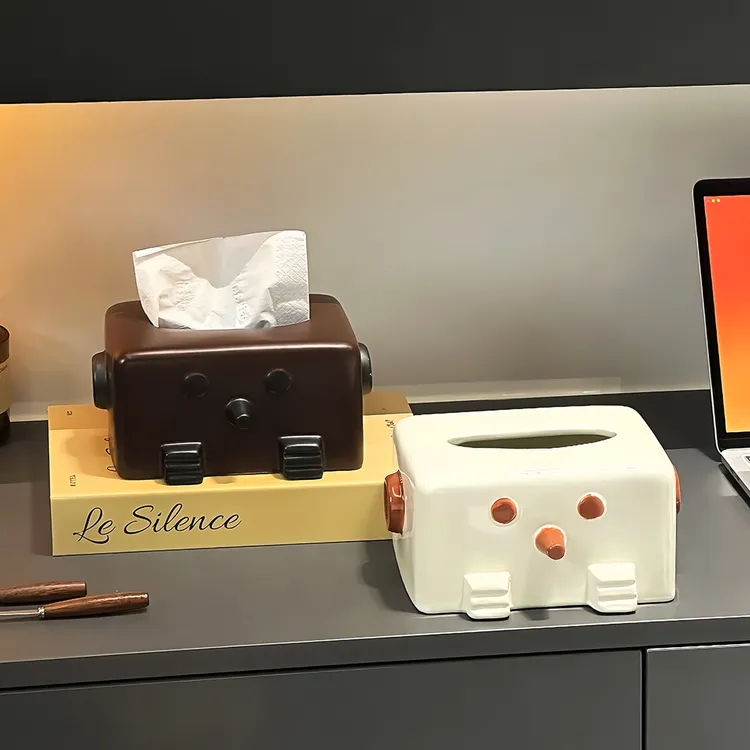 轻奢可爱机器人纸巾盒家用客厅卡通抽纸盒创意复古纸抽盒摆件装饰