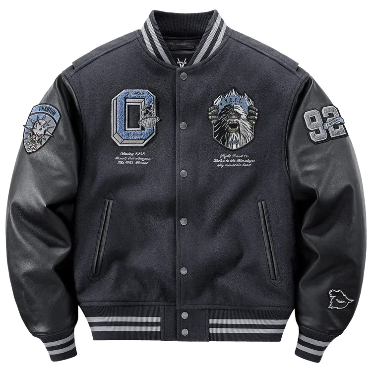 VIP冬季羊毛呢棒球服棉衣男加厚雪怪刺绣保暖棉服美式徽章外套潮