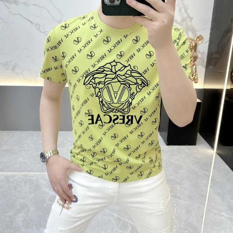 度尚-夏季新款男士高品质丝光棉定位花半袖时尚潮流圆领短袖T恤