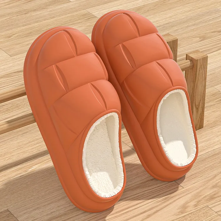 防水居家包头拖网红时尚厚底加绒拖鞋防滑保暖秋冬情侣软底棉拖鞋