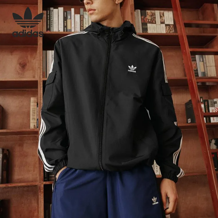 adidas/阿迪达斯三叶草经典外套男女三条杠连帽梭织休闲运动服