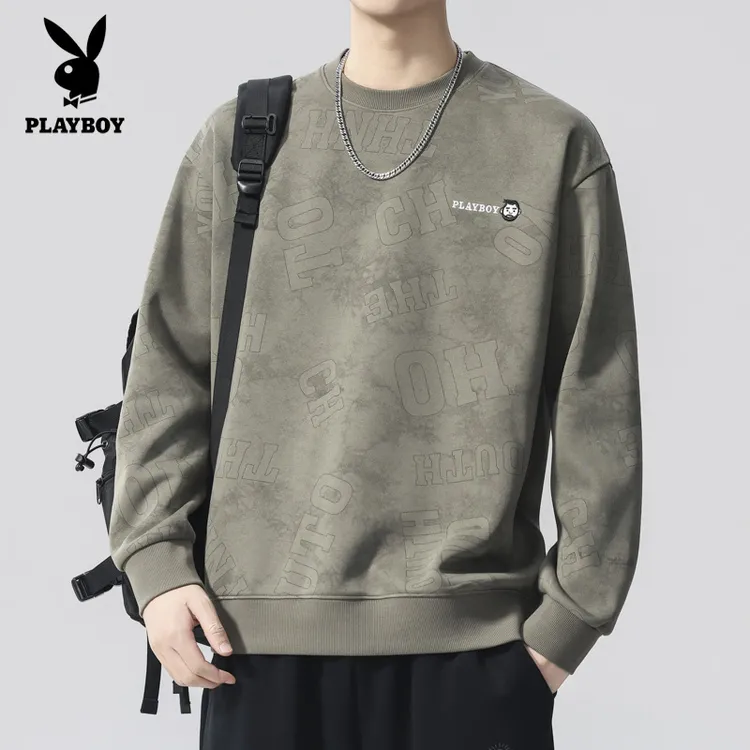 花花公子2025新款刺绣圆领卫衣潮牌长袖潮流秋冬季宽松休闲上衣男