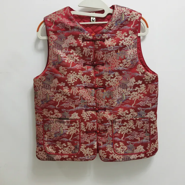 新中式重工刺绣加棉口袋款国风马甲春秋适用