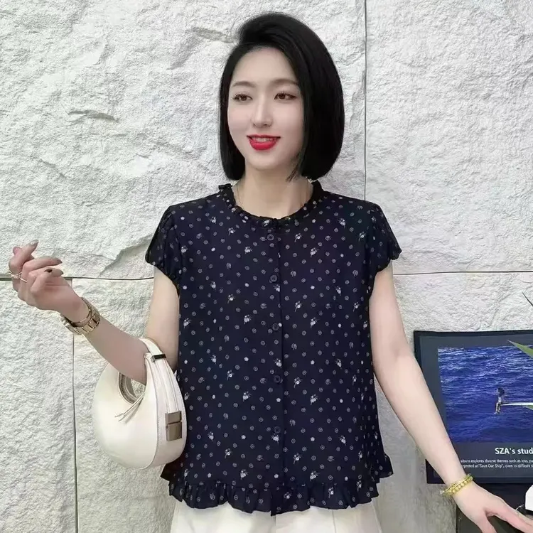 夏季新款时尚洋气格子印花短袖法式衬衫休闲设计感减龄洋气上衣女