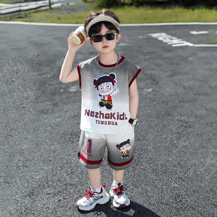 哪吒衣服男童夏装无袖背心套装2026新款帅气男孩儿童运动夏季薄款
