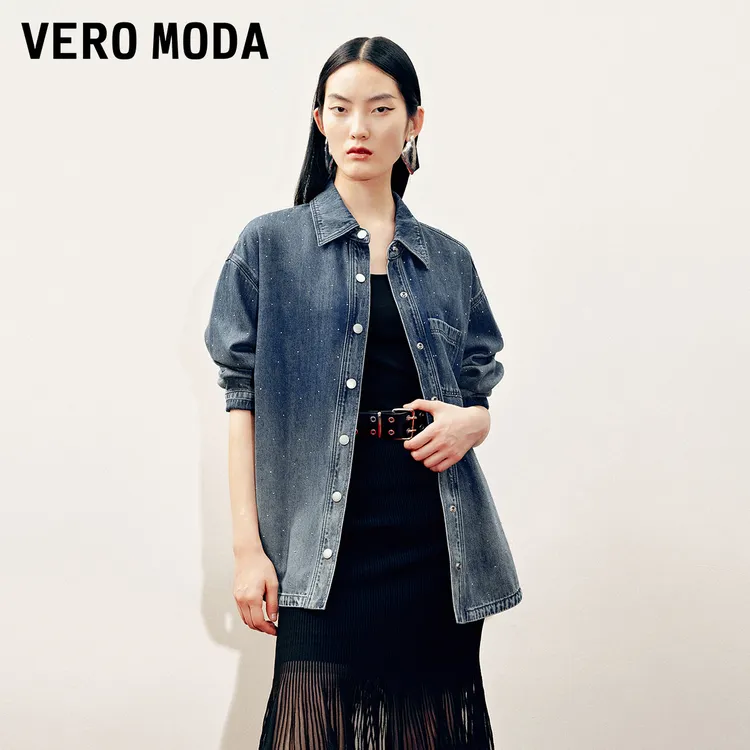 Vero Moda衬衫25夏季烫钻渐变摁扣门襟牛仔衬衫流光风325262001