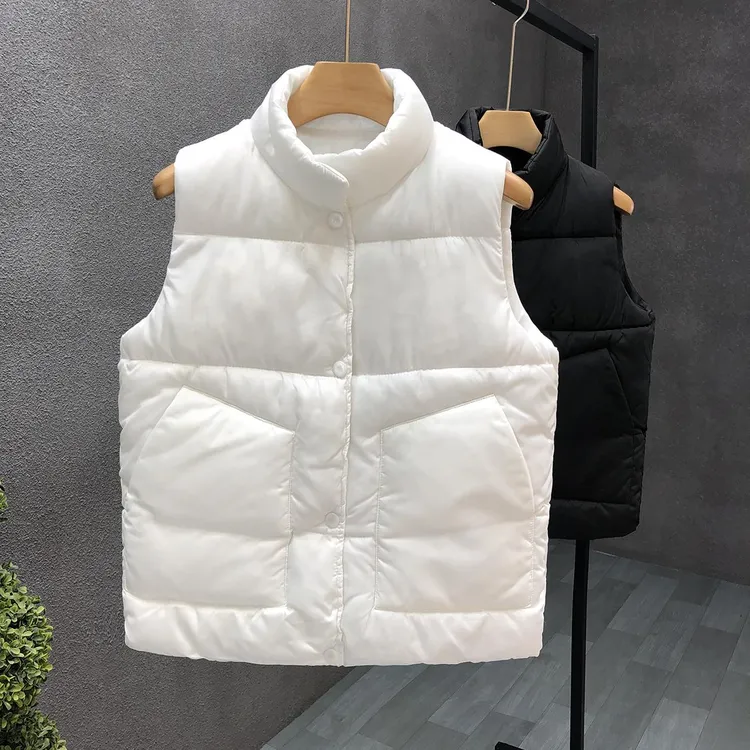 2025秋冬季新款白色立领棉马甲男潮牌潮流外穿无袖保暖背心棉服