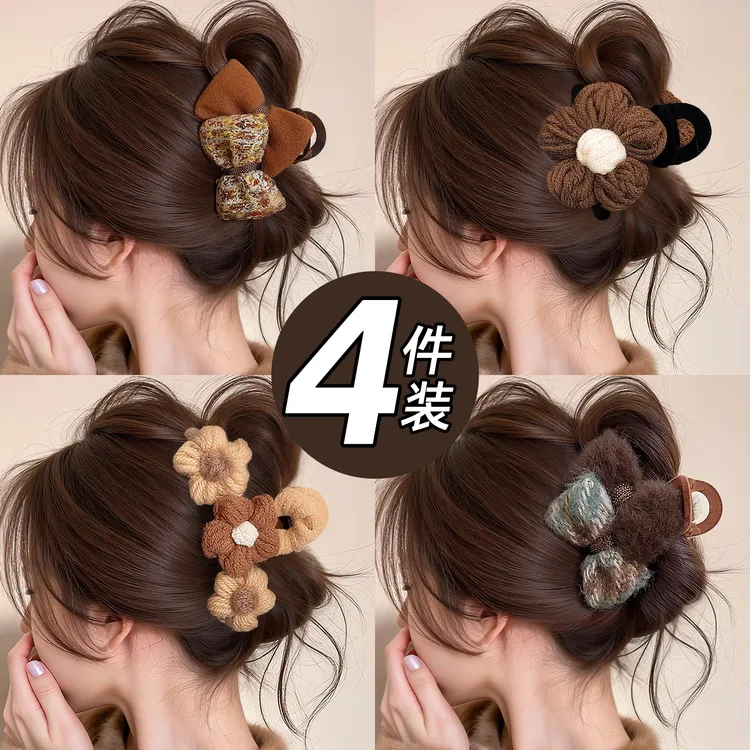 秋冬毛绒抓夹女2025新款高级感中号发夹后脑勺发量少鲨鱼夹子头饰