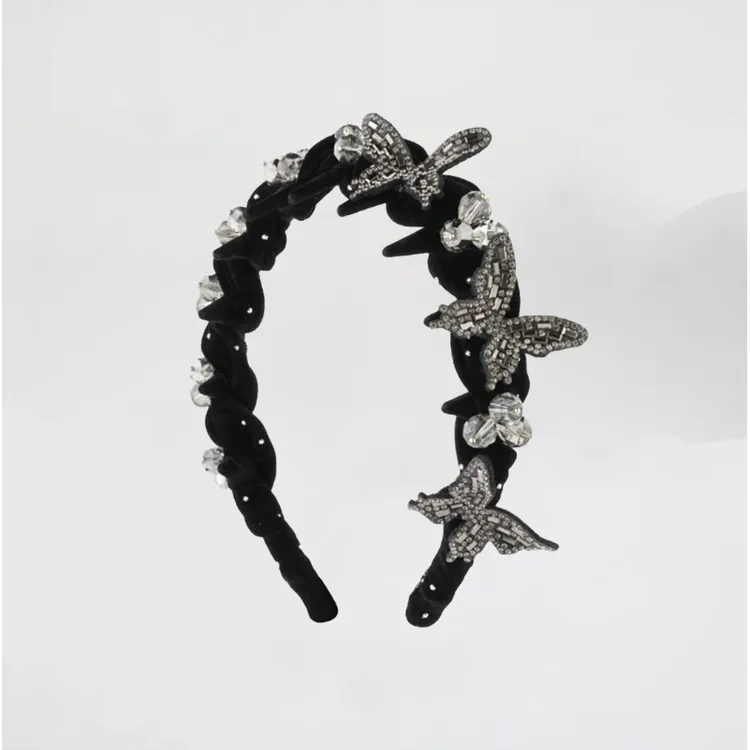 【蝶与星辰】高定轻奢爆闪水钻高颅顶蝴蝶齿梳发箍头箍商品图