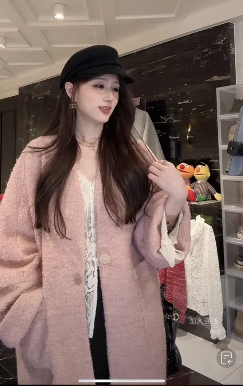 鱼er【草莓奶昔】设计师高定/羊毛特种纱时髦中长款保暖外套