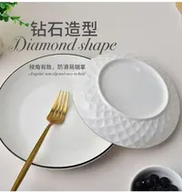 纯白色黑线玫瑰钻石7英寸饭盘3只