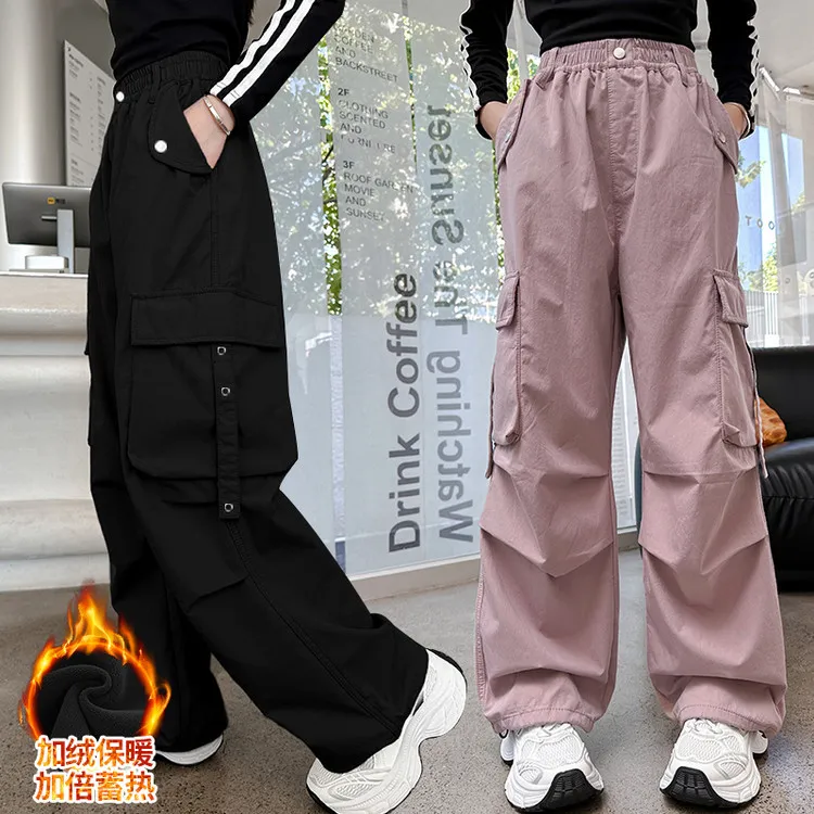 女童春秋款长裤2025新款中大童女孩宽松洋气时髦工装裤儿童阔