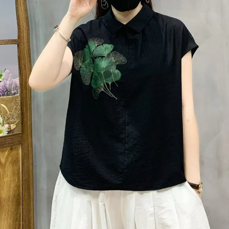 夏季新款【两面穿】时尚减龄短袖宽松百搭印花衬衫休闲文艺气质