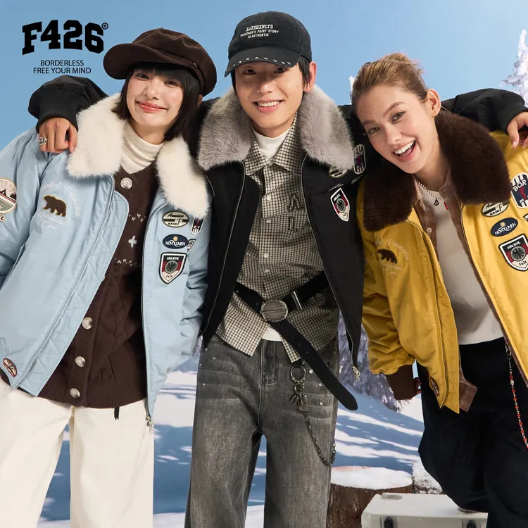 F426国潮牌刺绣小标毛领飞行员机车夹克棒球棉服外套中性7503 达