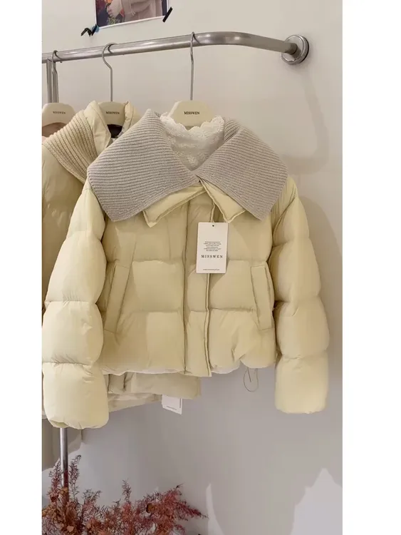 短款羽绒服女冬季新款可拆卸针织双层领小众简约设计减龄保暖外套