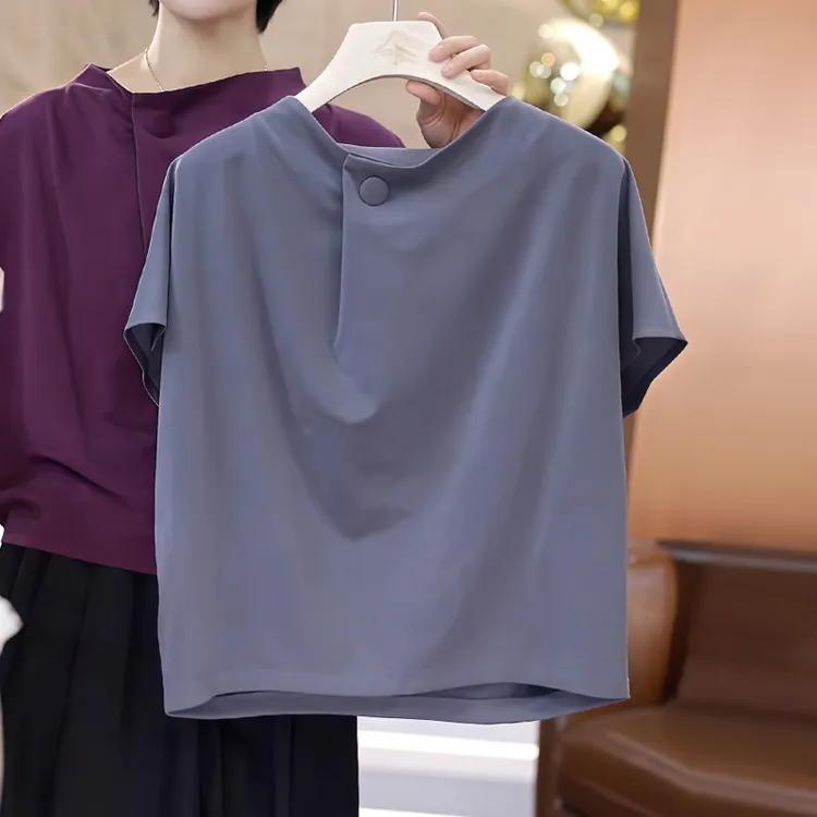 高含棉洋气百搭短袖卫衣女2025年夏季新款设计感小众休闲纯色上衣