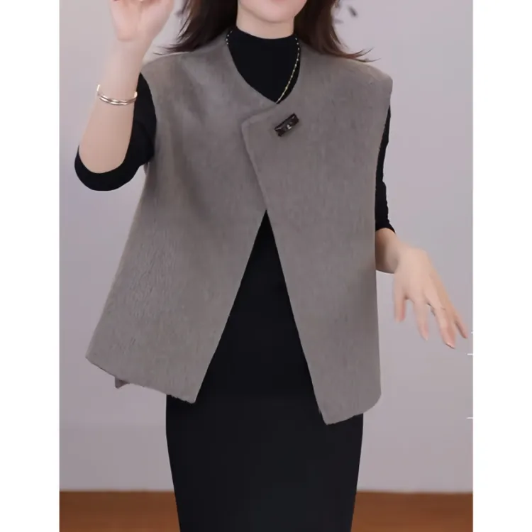 2025年秋冬新款时尚通勤简约短款轻奢时尚高级保暖双面呢毛呢马甲