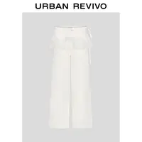 UR2025冬季新款女装休闲叠层荷叶边系带阔腿裤UYL650086