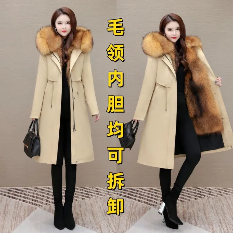 派克服女2025冬新款加绒加厚可拆卸内胆皮草大码皮毛一体大衣外套