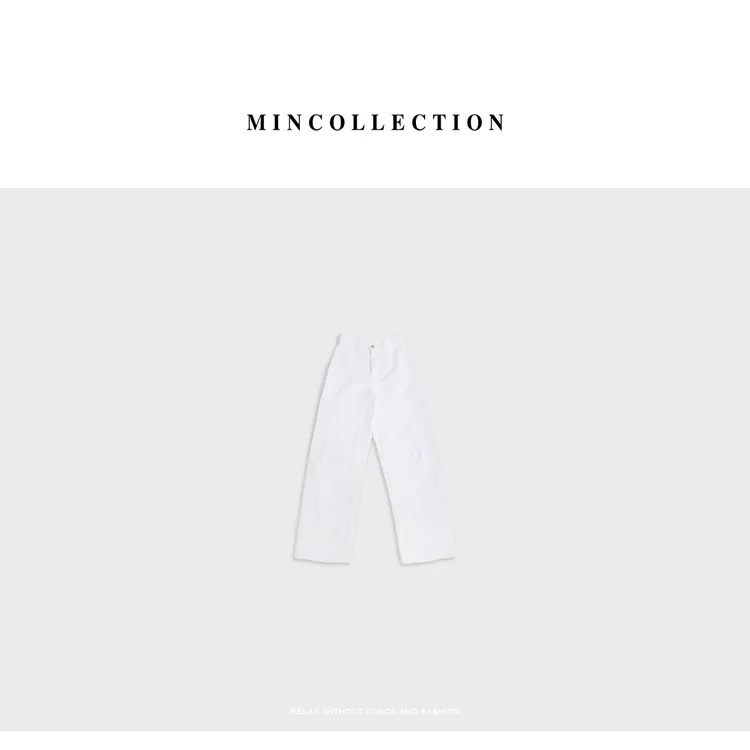 DE Mincollection压线牛仔/立体裁剪水洗棉廓形镰刀型牛仔裤