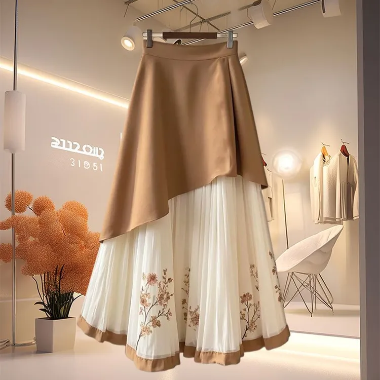 法式复古高级感洋气碎花拼接裙子2025春秋新款女神范小清新半身裙