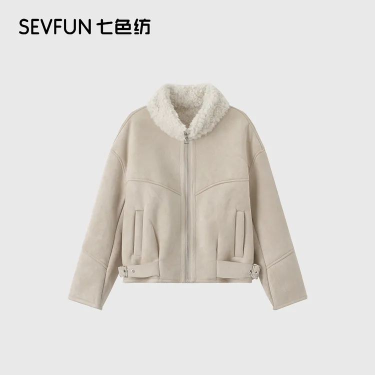 七色纺立领短款棉服女装上衣短外套冬季运动女羊羔绒QSF-1127