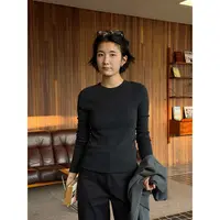 LANGQING 灰色休闲长袖针织衫女新款秋装修身显瘦圆领上衣46367#
