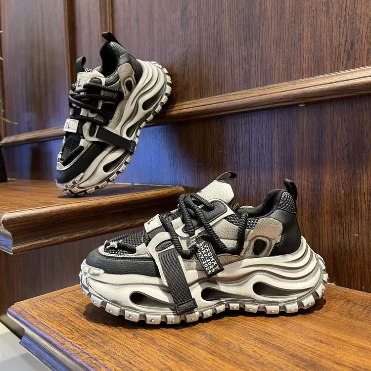 男鞋厚底拼色时尚复古风做旧擦色老爹鞋低帮增高百搭潮流休闲鞋子