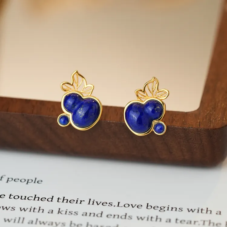 御臻珠宝｜青金石｜S925银｜葫芦叶子新中式树叶珠宝搭配耳饰耳钉