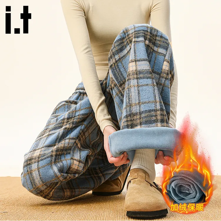 i.t:CHOCOOLATE加绒格子休闲裤女冬季2025新款潮牌宽松加厚阔腿裤
