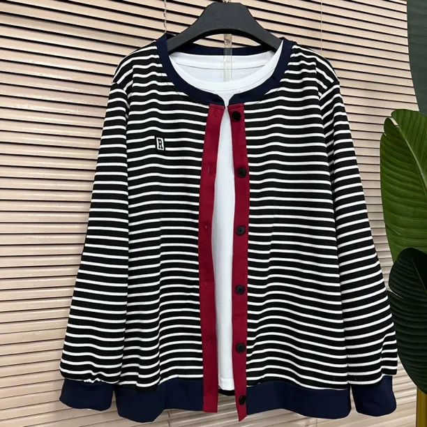 韩版简约风时尚百搭条纹薄款长袖休闲外套