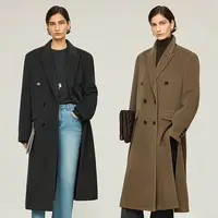 开间/定纺定染高支澳洲羊毛羊绒 Phoebe风侧高开衩西装式长大衣