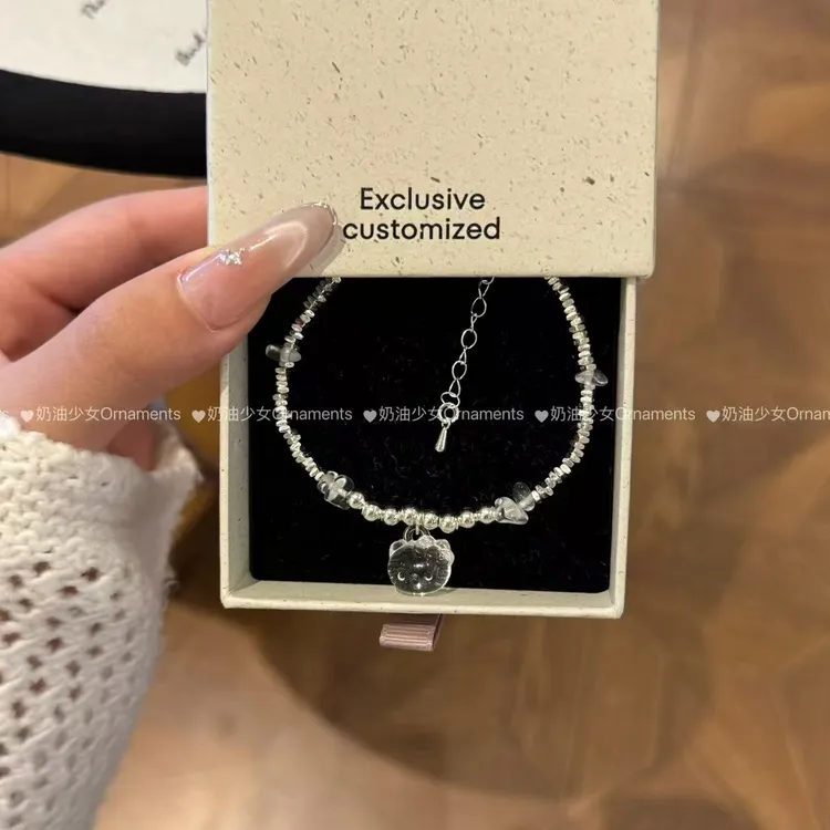 碎银KT猫手绳手链女轻奢百搭可爱手串ins小礼物