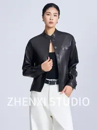 ZHENXI【爵士乐队】高个子穿搭立领皮衣设计师简约夹克25QDFZ0316