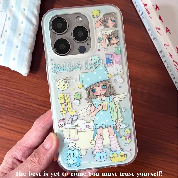 天使泡泡女孩适用苹果16promax双层IMD华为荣耀vivo小米15OPPO