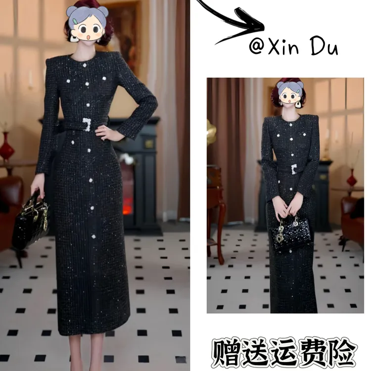 2025秋冬季新款时尚显瘦气质女士网红洋气连衣裙百搭款D25202