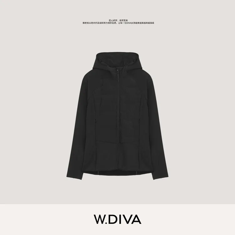 W.Diva【匿境】秋冬超柔磨毛拼接羽绒服90鹅绒连帽外套54C022565